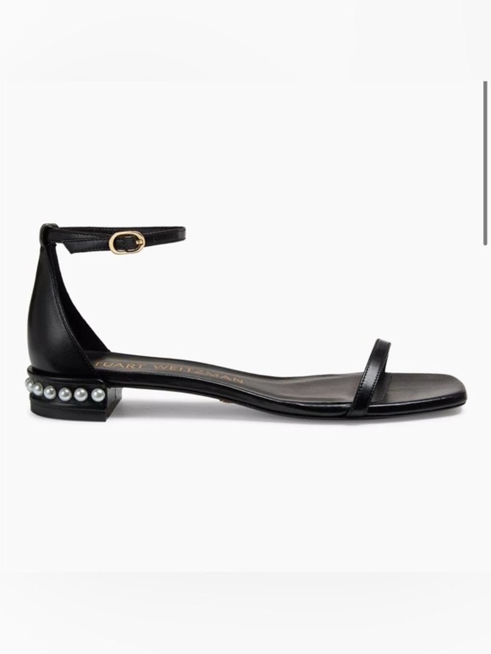 $475~STUART WEITZMAN~Pearl Heel Black Leather Nudist Curve Flat Sandals~7.5/8